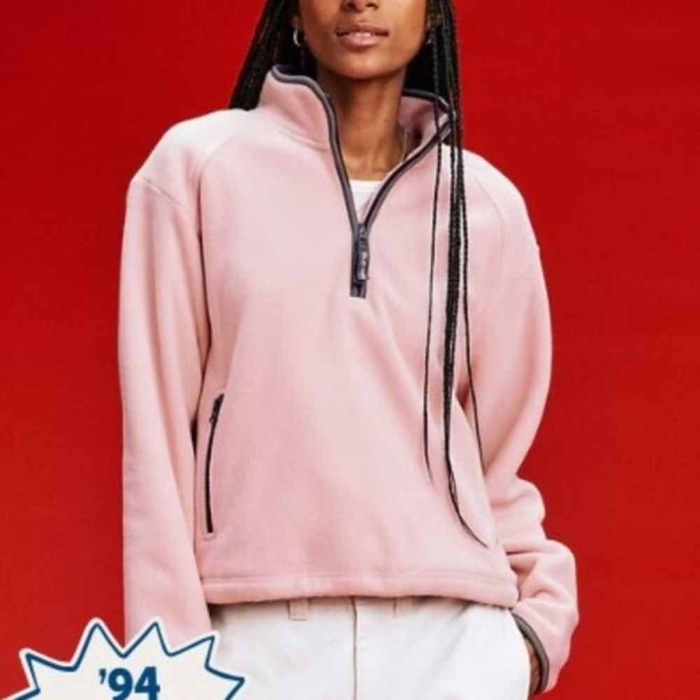 Old Navy Pink Quarter Zip Fleece Pullover Women's M Cozy Soft Y2K Casual